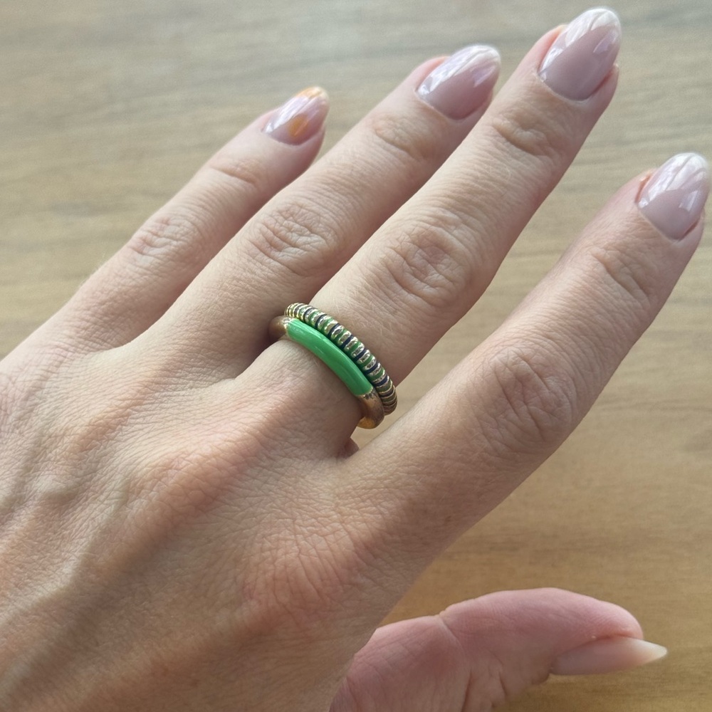COS Green Enamel and Gold-Tone Stacking Ring Set